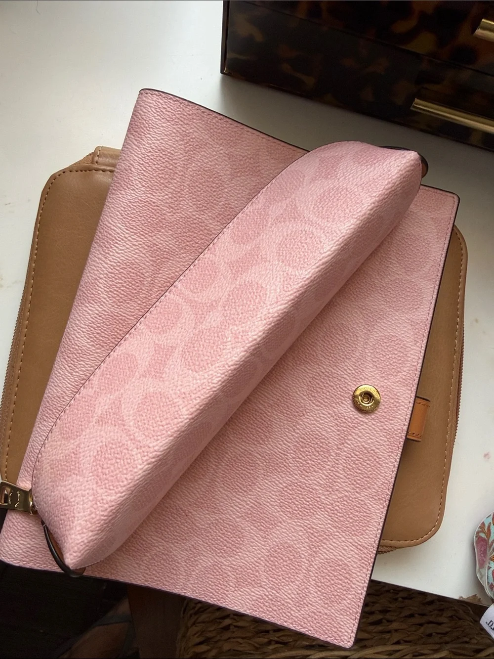 Coach Pink Signature Leather Folio with Matching Pouch